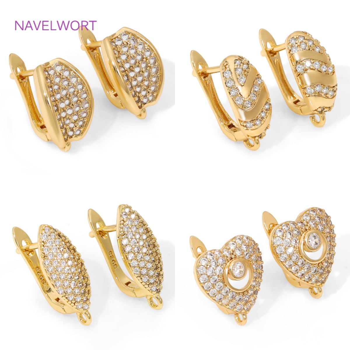 Jewelry Making Earring Supplies - 18K Gold Plated Brass Earwires Fasteners,Inlaid