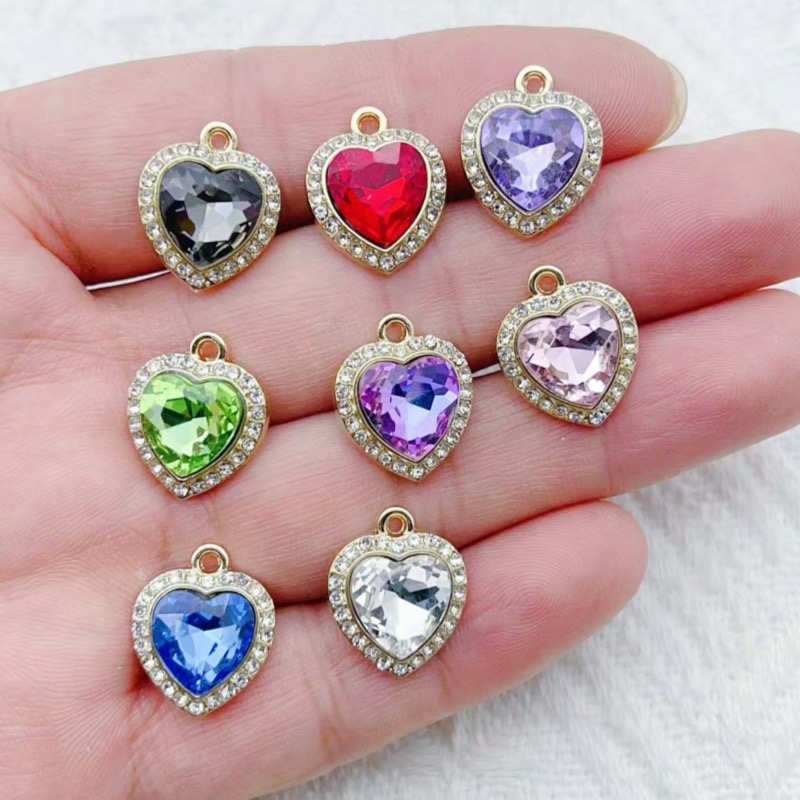 Jewelry Making Jewelry - 10pcs heart-shaped inlaid colorful gemstone pendant,