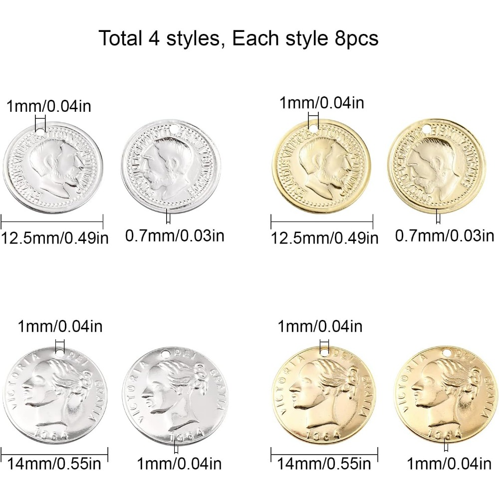 32Pcs 2 Styles Coin Charms 24K - Jewelry Making Victoria avis et prix