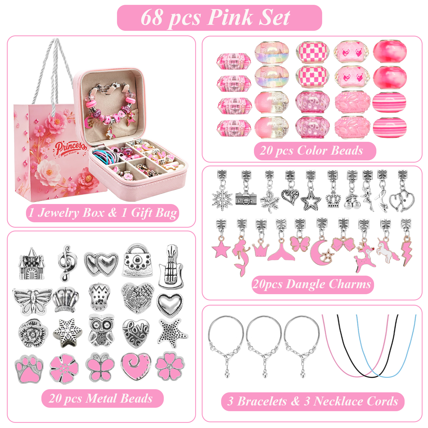 68pcs pink beaded jewelry set, - Jewelry Making Kits For Kids avis et prix